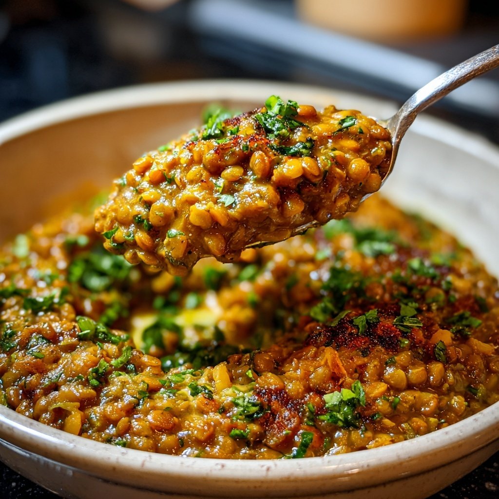 Abendessen vegetarisch mit Linsensauce
