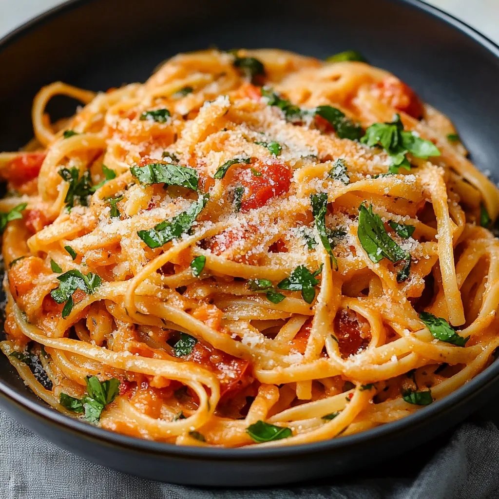 Cremige vegane Pasta mit sonnengetrockneten Tomaten