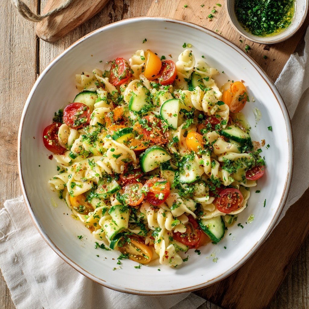 Mediterraner Nudelsalat Mit Petersilienöl