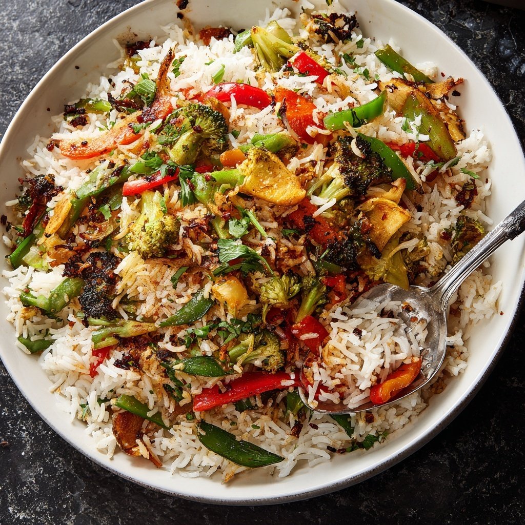 Vegetarisches Abendessen mit Reis